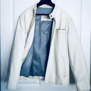 Perry Ellis Leather Jacket in Bone Color